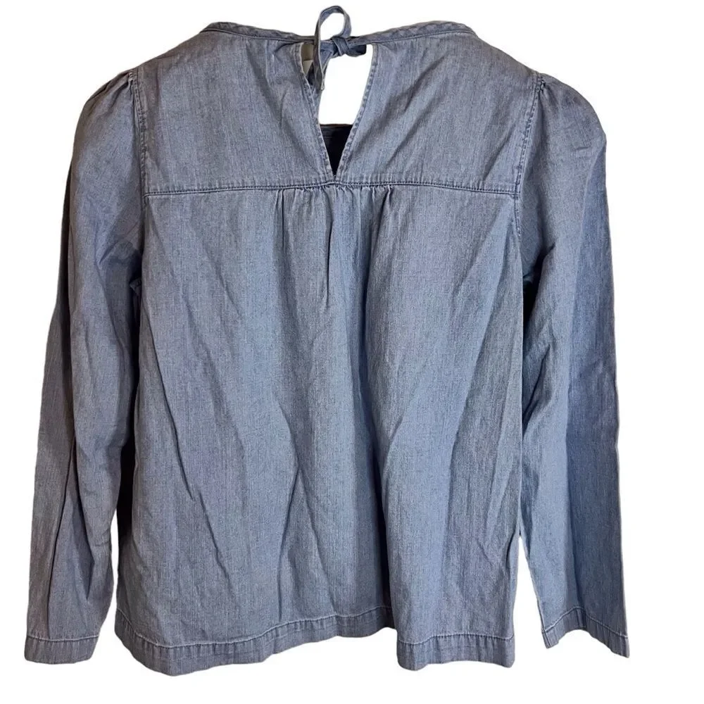 Madewell Denim‎ Puff-Sleeve Swing Womens Shirt Tie Back Size Medium Blue